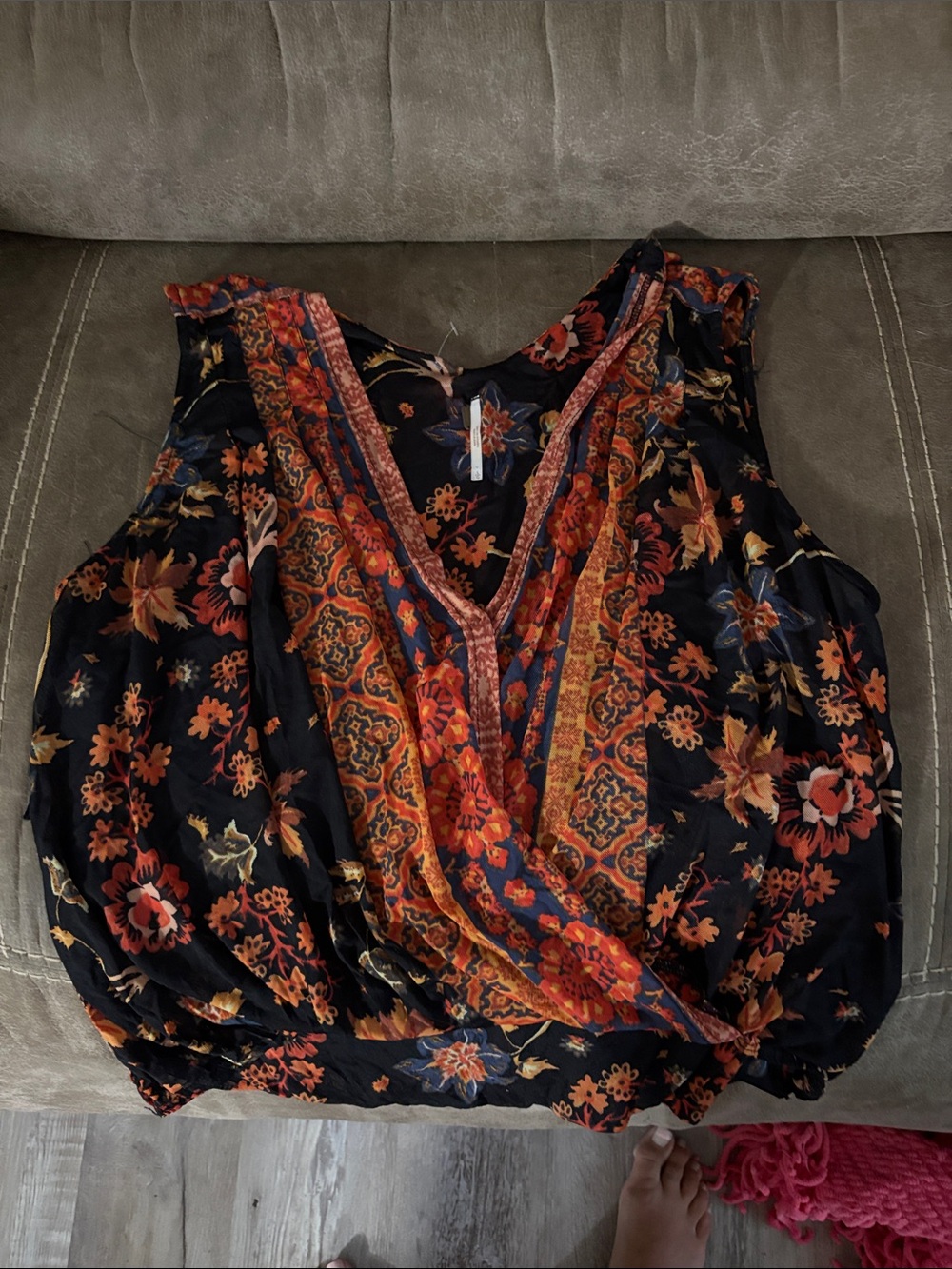 Free people Boho V-Neck Sleeveless Top in Black and Rust